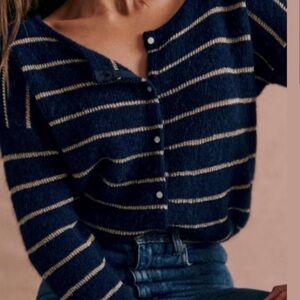 Sezane Gaspard cardigan- navy and gold stripe